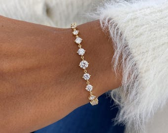 Bracciale tennis con diamanti da 2,7 ct - Oro 14 carati, con maglie collegate - Bracciale da matrimonio, diamanti creati in laboratorio, certificazione E/VVS2 GGL.