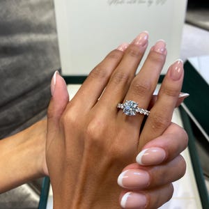 Round Cut Diamond Pave Set Engagement Ring, 14k White Gold Proposal Ring, 4 Carat IGI Certified E/VVS2 Lab Grown Diamond