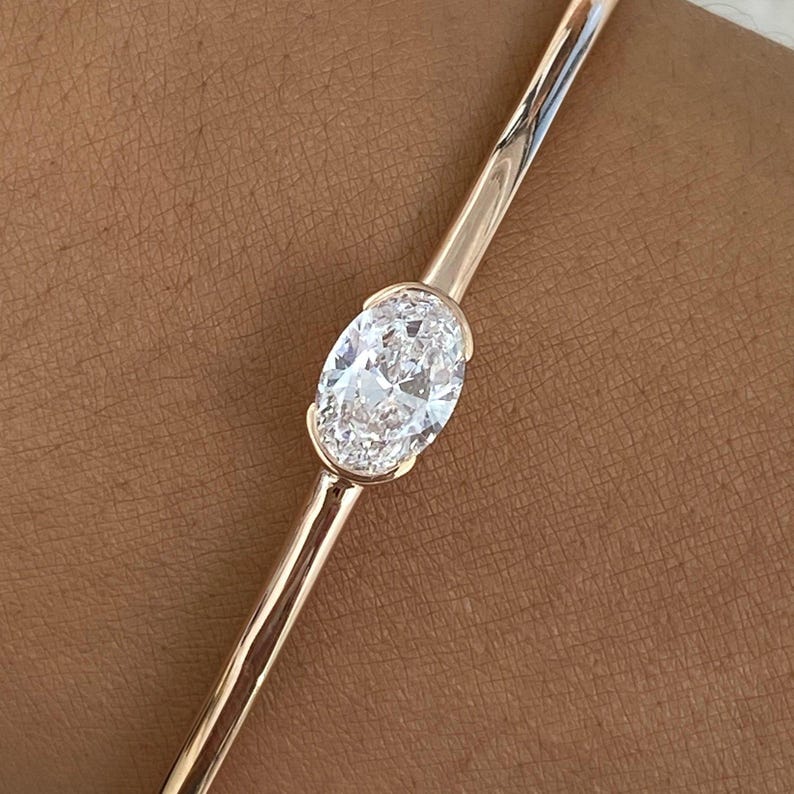 1ct TCW Diamond Bangle Bracelet In 14k Solid Gold; Flawless E/VVS1 IGI Certified LGD lab-grown Diamonds; Solitaire Diamond Bracelet