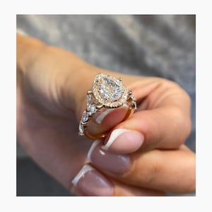 14k Yellow Gold Promise Ring for Her, 2.85 Ct IGI Certified E/VVS2 Diamond Engagement Ring, Pear Cut Lab Grown Diamond Halo Set