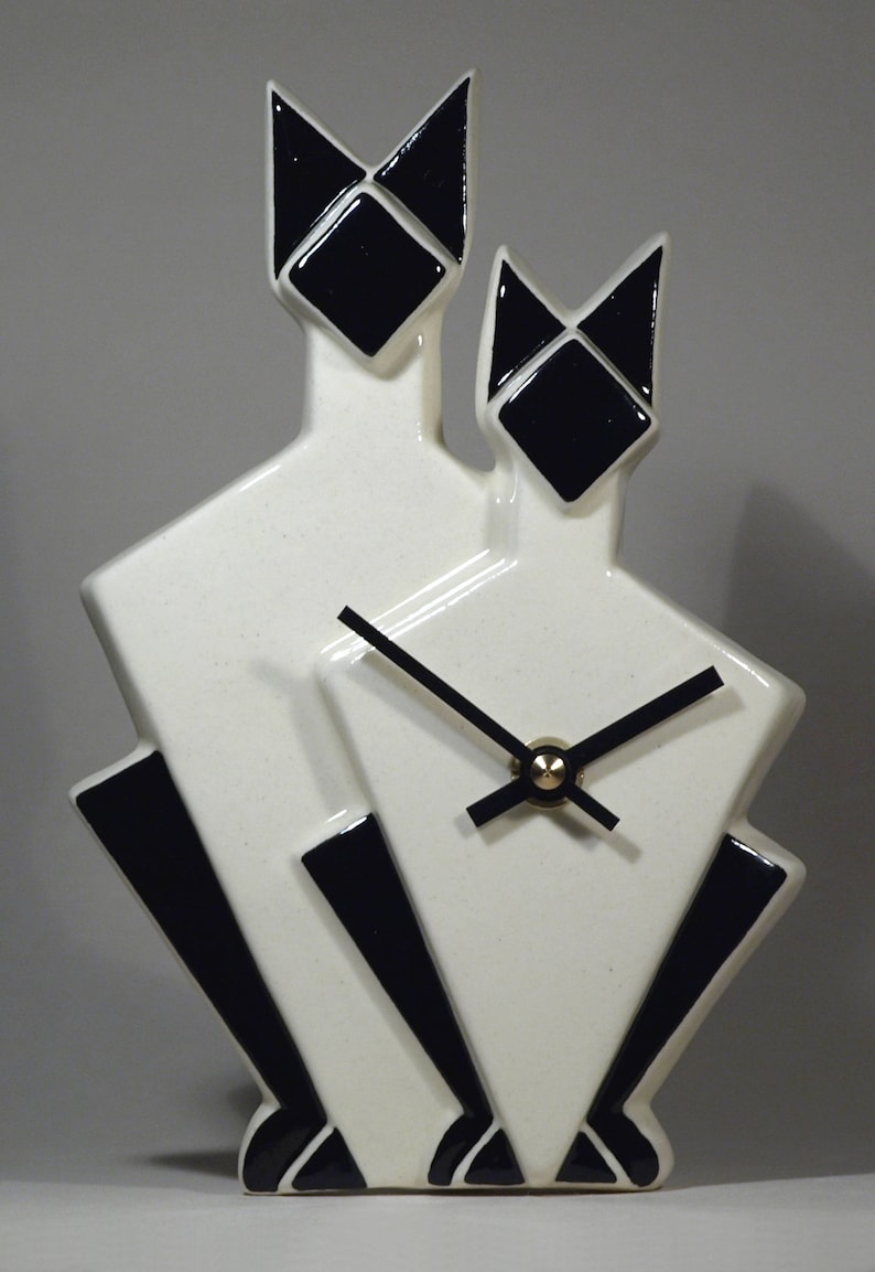 Echo of Deco Art Deco Inspired Cats Mantel Clock Etsy