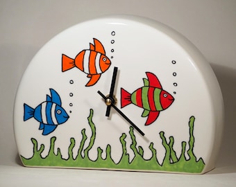 Echo of Deco British Art Pottery Art Deco Clarice Cliff Inspired Colourful Fish Mantel Clock