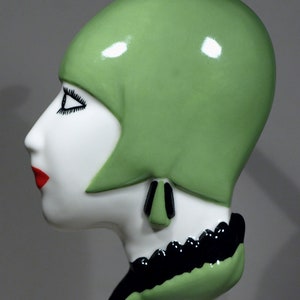Echo of Deco British Art Pottery Art Deco Inspired Flapper Girl Wall Mask / Plaque Ornament