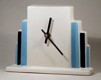 Echo of Deco British Art Pottery Art Deco Inspired Rockefeller Mantel Clock