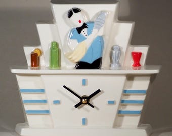 Echo of Deco British Art Pottery Art Deco Inspired Cotton Club Cocktail Hour Mantel Clock