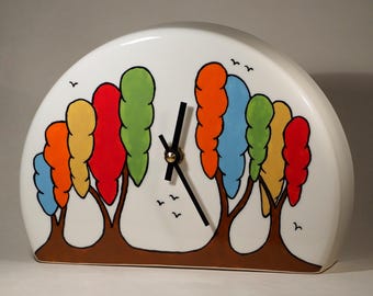 Echo of Deco British Art Pottery Art Deco Clarice Cliff Inspired Trees Mantel Clock