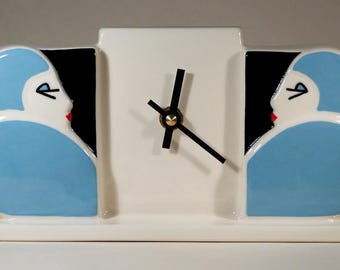 Echo of Deco British Art Pottery Art Deco Inspired Flapper Girl Mantel Clock