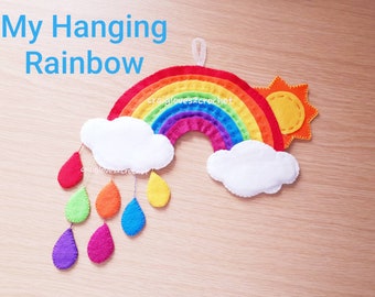 Hanging Felt Rainbow, with clouds, raindrops and sunshine