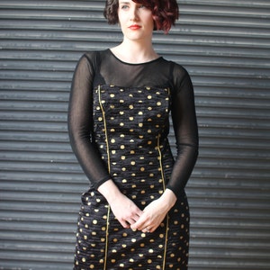 Vintage fitted cocktail dress with sheer detail in black and gold,1980s