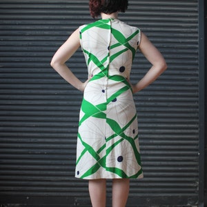 Vintage sleeveless jersey dress in green and white psychedelic floral print, 1970s image 3