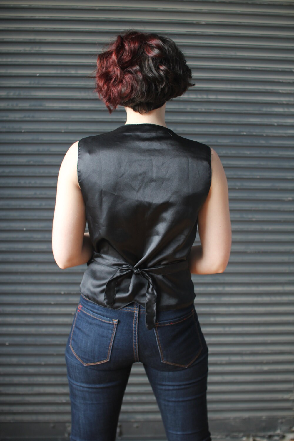 Vintage ladies sequined vest in black and silver gingham Etsy