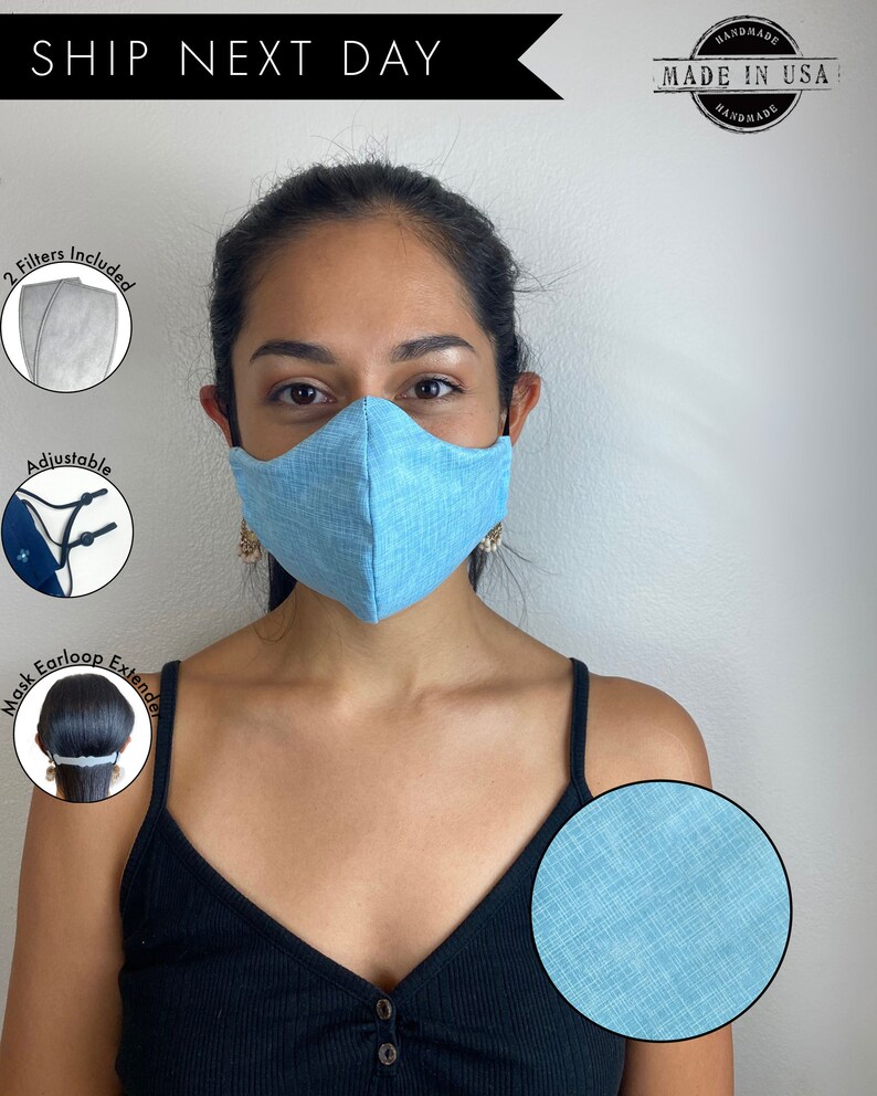 100 Cotton Handmade Face Mask Shield with Filter Pocket Soft Etsy