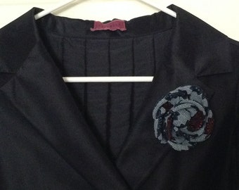 Korsarz, broszki kwiatowe, japońskie, antyczne, vintage, tkanina kimonowa, indygo niebieski, idealny prezent