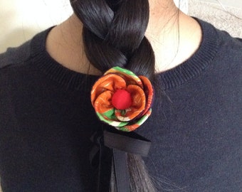 Opaska do włosów/korsarz na nadgarstek/kołnierz, ręcznie robiona, autentyczna antyk, vintage, tkanina kimono, kolory świąteczne/jesienno-zimowe