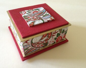 Ręcznie robione pudełko na biżuterię/cukierki, papier japoński, yuzen, wzór paisley
