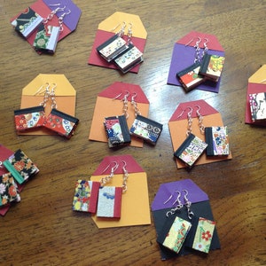 Handmade miniature book earrings / Japanese paper, chiyogami