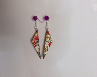 2 ręcznie robione kolczyki / papier japoński / trójkąt podłużny