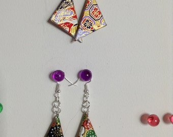 2 kolczyki ręcznie robione / papier japoński / trójkąt