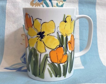 Floral Mug, Flower Coffee Mug, Kitschy Mug, 1970s