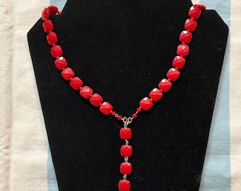 Red Plastic Beaded Necklace, Germany, 1950s