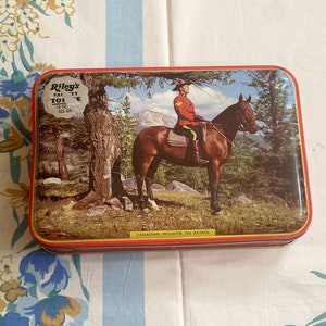 Candy Tin, Riley&#39;s Toffee Tin, Canadian Mountie Tin, vintage