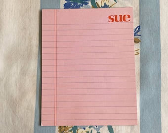 Sue Stationery, "Sue" legal Pad, Pink Mini Legal Pad, vintage