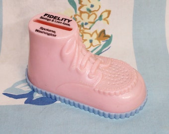 Baby Shoe Bank, Baby Bank, Pink Baby Shoe bank, Vintage