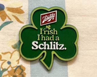 Schlitz Beer Pin, Schlitz Beer Shamrock Pin, 1980s