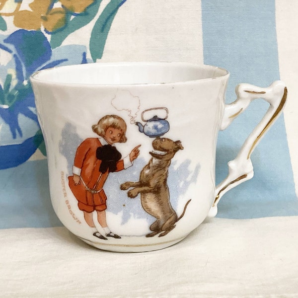 Buster Brown Child's Mug, tiny mug, small porcelain child's mug, vintage