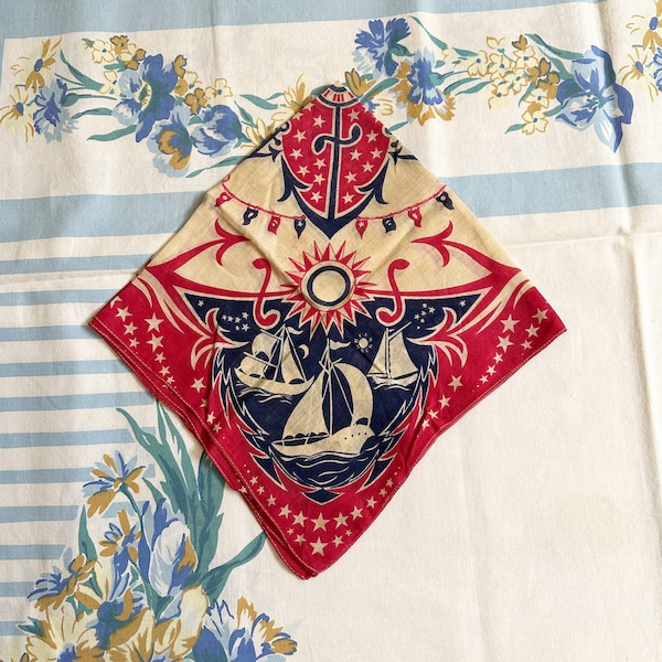 Scarf, Sailboat Scarf, Womens Sailboat Scarf, 1940s