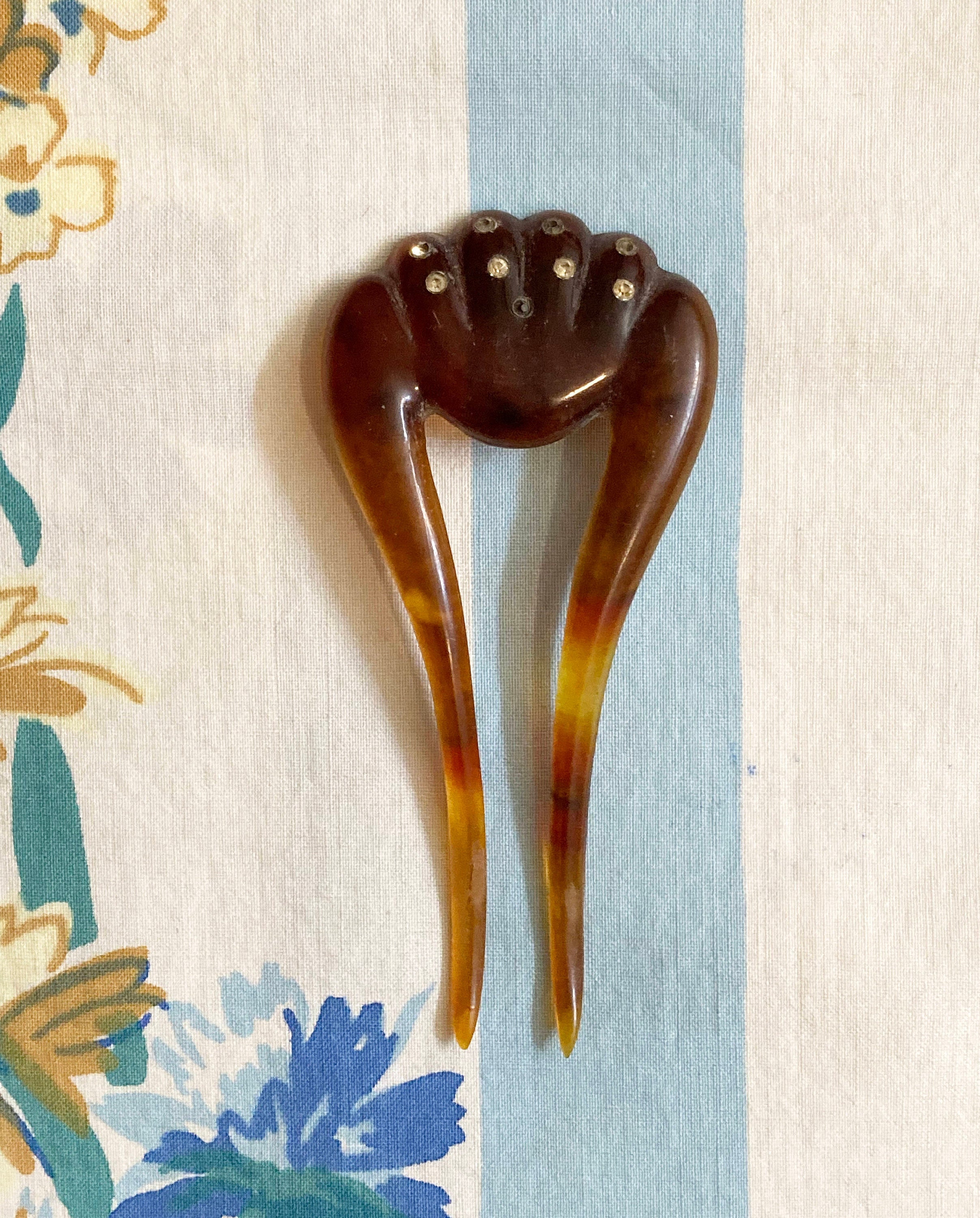 Vintage Tortoise Hair Comb w Antique Brass Floral Ornament Art Deco Victoriana s-l1200.jpg main image 4