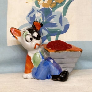 Pin Cushion, Porcelain Dog Pin Cushion, Klimax Handpainted, 1950s