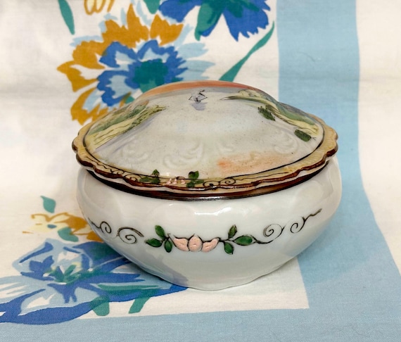 Trinket Box, Porcelain Jewelry Box, Nippon Trinket Box, 1920s