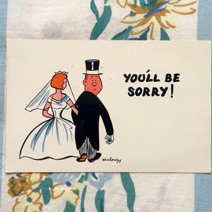 Carte postale de mariage, carte postale drôle de jeunes mariés, humour de mariage, 1965