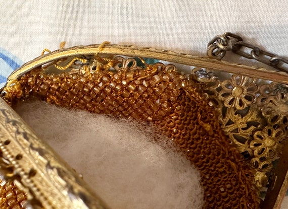 Beaded Purse, Art Nouveau Purse, Gold beaded meta… - image 9