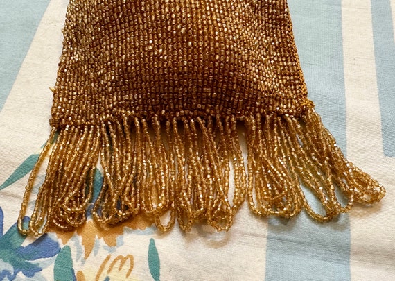 Beaded Purse, Art Nouveau Purse, Gold beaded meta… - image 5