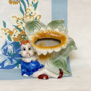 Nymph Vase, Pixie Elf Vase, Nymph with Flower planter, 1950s, Japan