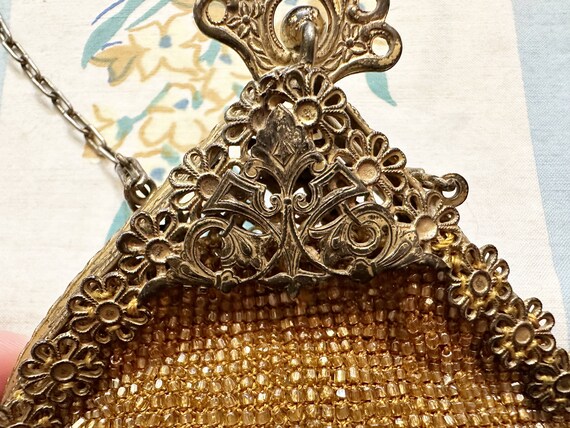 Beaded Purse, Art Nouveau Purse, Gold beaded meta… - image 3