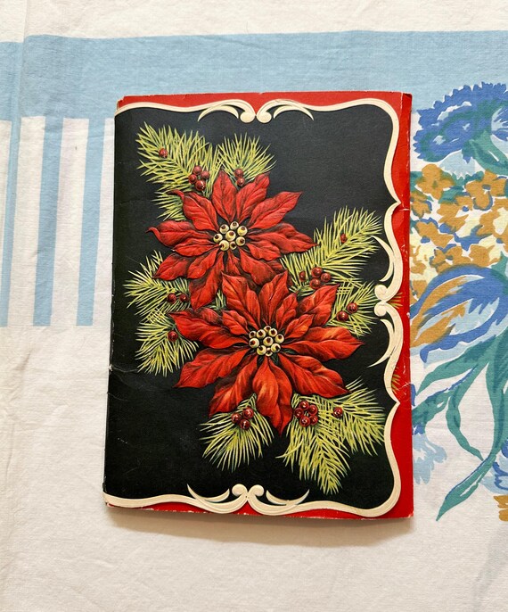 Christmas Card with pantyhose, Poinsettia card with Nylons, 1940s