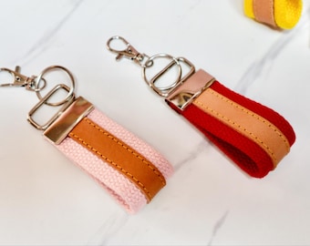 Signature Key Fob – Cotton Webbing With Cowhide Leather Key chain or Bag Charm
