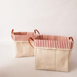 100% Cotton Canvas Storage Bin with Cotton Ticking Lining – Fabric Organizer Basket for Toys, Towels, Books & Planters