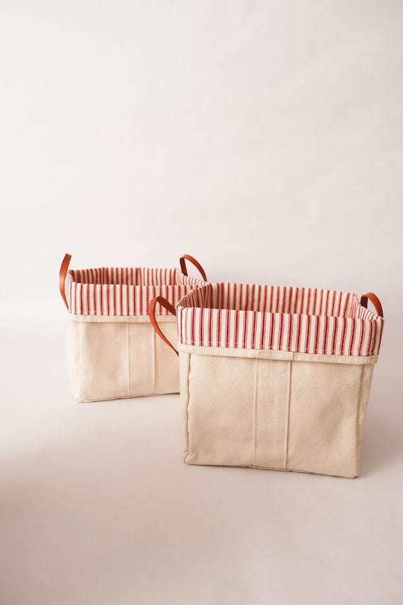 Cotton Canvas Storage Bin: Farmhouse Style Fabric Organizer