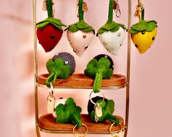 Handmade Wool Felt Strawberry Keychain: Playful Bag Charm
