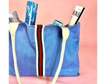 Zoe Denim Tote Bag: Large Travel Weekender with Pockets