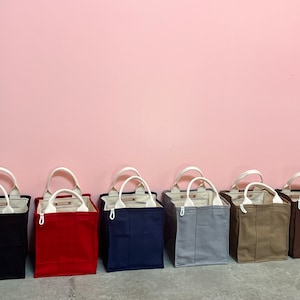 Reusable Canvas Grocery Tote Bag – Durable, Square-Shaped with Side Pocket & Sturdy Handles