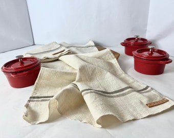 Kitchen Dish Towel, Grey, Natural, Tan, Striped, Linen, Cotton, Farmhouse, Cottage Decor, Kitchen Decor, Minimalist, Textiles