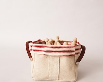 Mini Canvas Storage Bin with Cowhide Handles: Farmhouse Organizer Basket