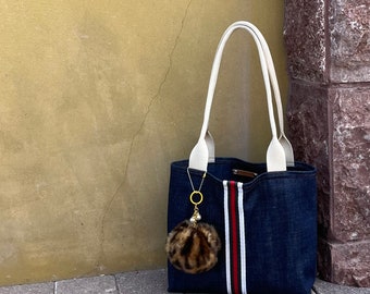 CHLOE Denim Tote Bag: Large Travel Shoulder Bag with Pockets