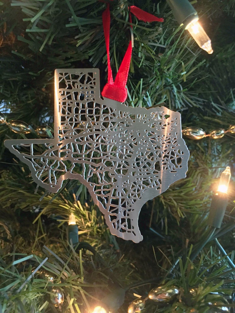 Texas Christmas Ornament Stainless Steel Cut Map Metal Etsy