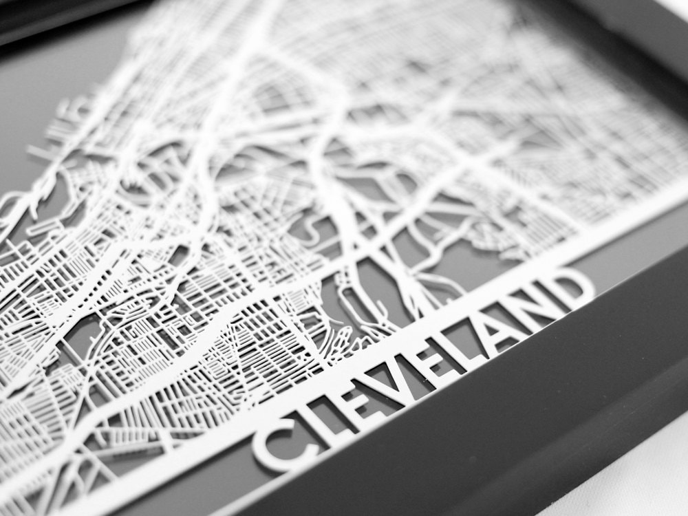 Cleveland Ohio 5x7" Framed Stainless Steel Laser Cut Map -Father…